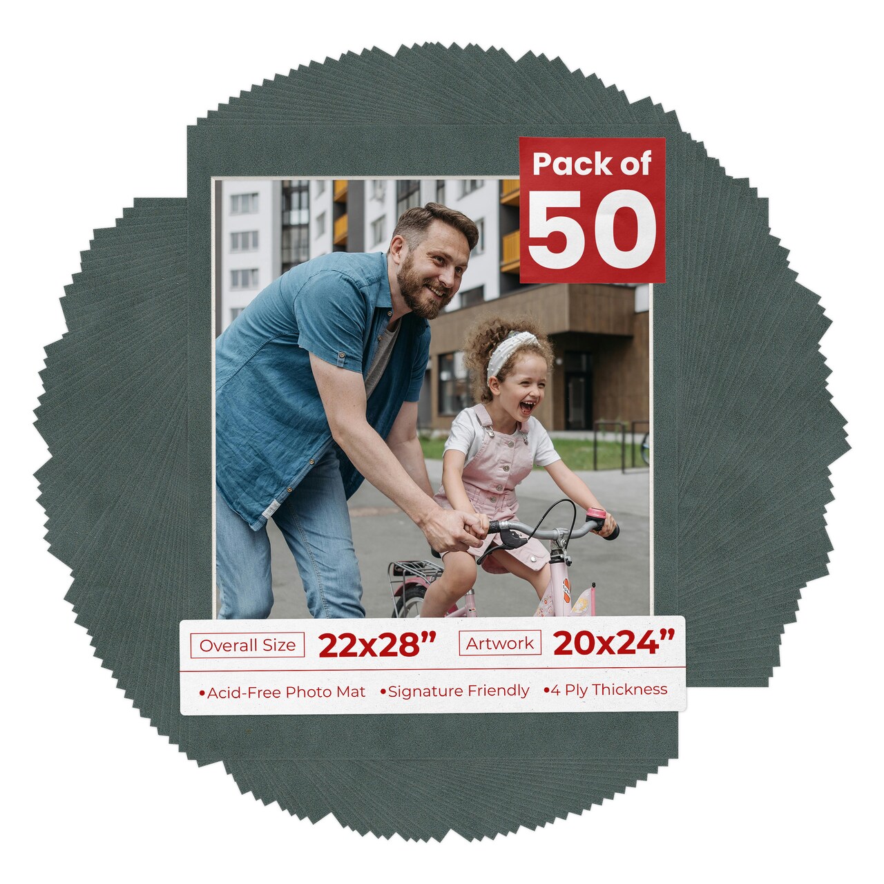 Dark Grey Suede Mat Board for 22x28 Frames - Fits 20x24 Photos